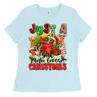 Baby Blue just a girl who loves christmas Ladies Tee - texasbilliewilder