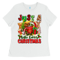 White just a girl who loves christmas Ladies Tee - texasbilliewilder