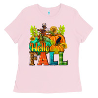 Bubblegum Pink Hello Fall Ladies Tee - NancyCooperArtShop