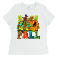 White Hello Fall Ladies Tee - NancyCooperArtShop