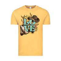 Vintage Mustard Love boots hat western Cowboy Vintage Tee - HowdyJamesFarm