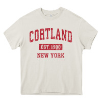 Cream Cortland New York NY Vintage Sports Design Red Design Sweat Heavy Core Tee - longCreatives