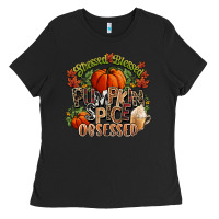 Black Stressed blessed pumpkin spice obsessed Fall Ladies Tee - NancyCooperArtShop
