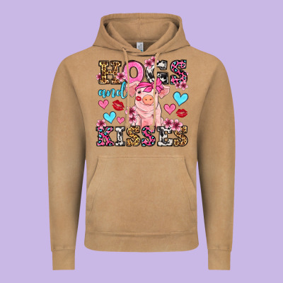 Hogs And Kisses Pig  Olivia Vintage Hoodie Designed By Oliviacreatesart