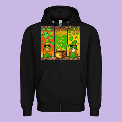 St Patricks Gnomes And Coins With Shamrock Zipper Hoodie Designed By Artiststas