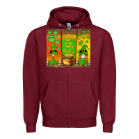 Burgundy st patricks gnomes and coins with shamrock Zipper Hoodie - Artiststas