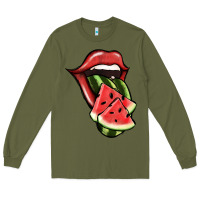 Army Green Watermelon Tongue Long Sleeve Tee - Jasminsmagicworld