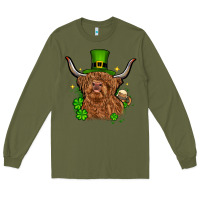 Army Green St. Patrick's Day cow Long Sleeve Tee - OliviaCreatesArt