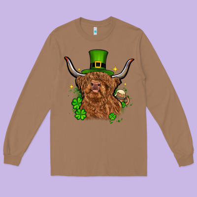 St. Patrick's Day Cow Long Sleeve Tee Designed By Oliviacreatesart