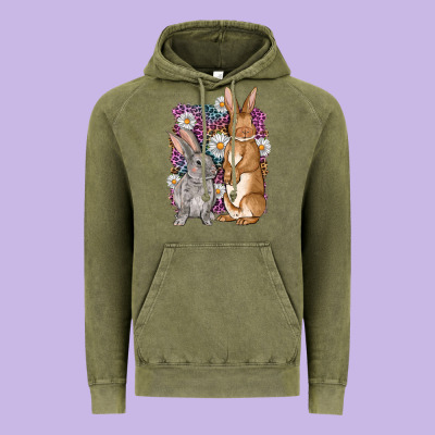 Bunnys Easter With Leopard Background Vintage Hoodie Designed By Oliviacreatesart