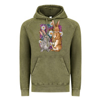 Vintage Olive Bunnys Easter with leopard background Vintage Hoodie - OliviaCreatesArt