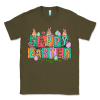 Army Green Happy Easter with plate letters Easter Day Classic Tee - HowdyJamesFarm
