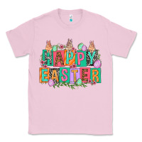 Bubblegum Pink Happy Easter with plate letters Easter Day Classic Tee - HowdyJamesFarm