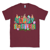 Burgundy Happy Easter with plate letters Easter Day Classic Tee - HowdyJamesFarm