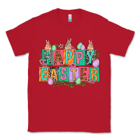 Red Happy Easter with plate letters Easter Day Classic Tee - HowdyJamesFarm