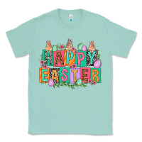 Seafoam Happy Easter with plate letters Easter Day Classic Tee - HowdyJamesFarm
