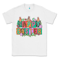 White Happy Easter with plate letters Easter Day Classic Tee - HowdyJamesFarm