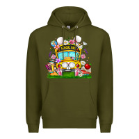 Army Green Easter School Bus Premium Hoodie - CowhideDigitalArt