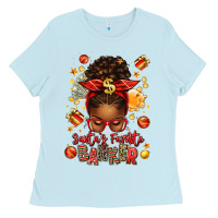 Baby Blue santa favorite banker afro messy bun Ladies Tee - texasbilliewilder