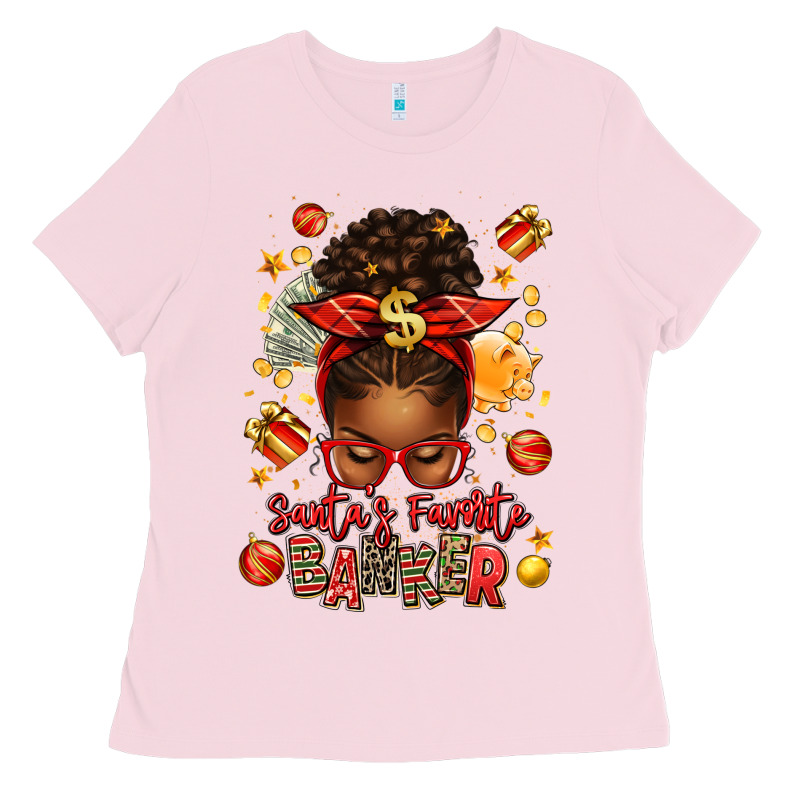 Santa Favorite Banker Afro Messy Bun Ladies Tee by texasbilliewilder | Teevron