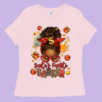 Santa Favorite Banker Afro Messy Bun Ladies Tee Designed By Texasbilliewilder