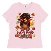Bubblegum Pink santa favorite banker afro messy bun Ladies Tee - texasbilliewilder