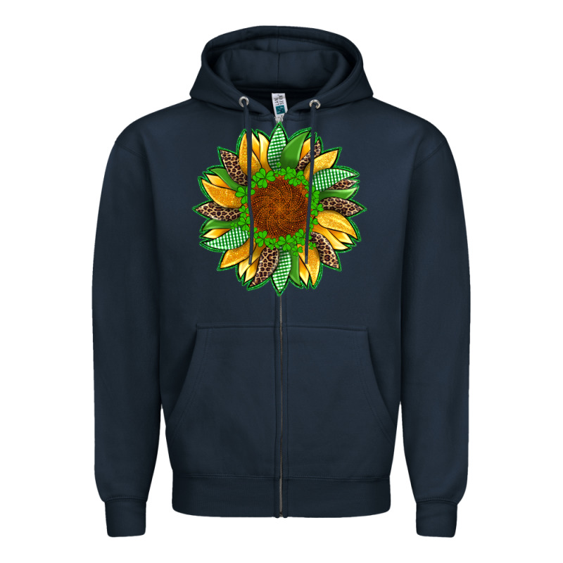 St Patricks Sunflower With Leopard  Shamrock And Glitter Zipper Hoodie by Artiststas | Teevron