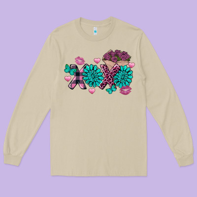 Xoxo Valentine's Day Turquoise Gemstone Long Sleeve Tee Designed By Fadigitalartstudio