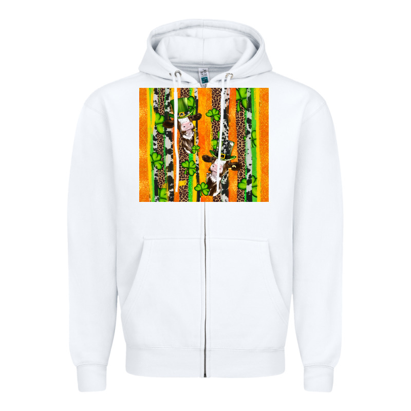 St Patricks Cow And Shamrock With Cowhide Zipper Hoodie by Artiststas | Teevron