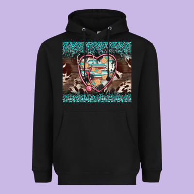 Western Nurse Stethoscope Turquoise Leopardes Heavyweight Hoodie Designed By Barkaloodesign