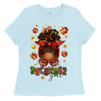 Baby Blue december girl christmas afro messy bun Ladies Tee - texasbilliewilder