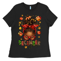 Black december girl christmas afro messy bun Ladies Tee - texasbilliewilder