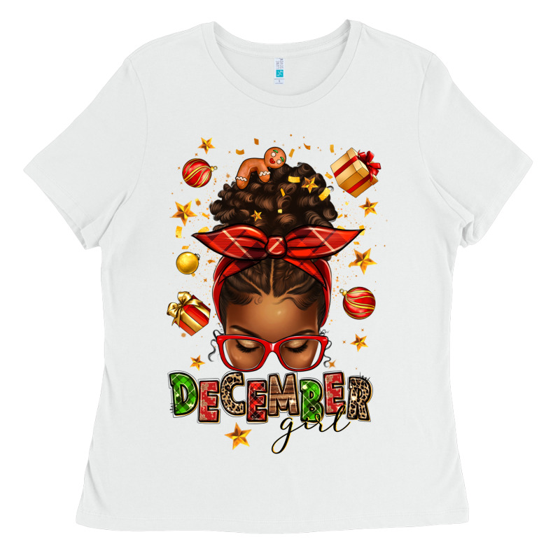 December Girl Christmas Afro Messy Bun Ladies Tee by texasbilliewilder | Teevron