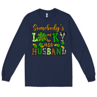 Navy St. Patrick's Somebody's lucky as husband Long Sleeve Tee - OliviaCreatesArt