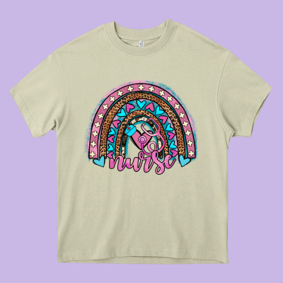 Leopard Cowhide Nurse Rainbow Heavy Core Tee Designed By Jahusdesignshop