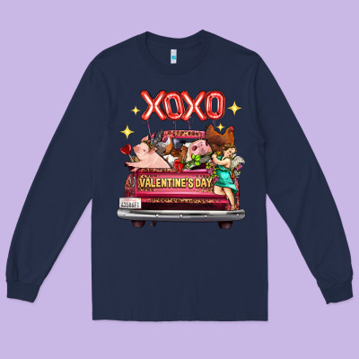 Valentine's Day Truck Farm Animals Cupid Xoxo Long Sleeve Tee Designed By Fadigitalartstudio