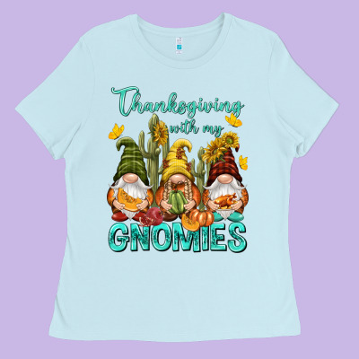 Thanksgiving With My Gnomes Ladies Tee Designed By Nancycooperartshop