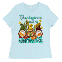 Baby Blue Thanksgiving With My Gnomes Ladies Tee - NancyCooperArtShop