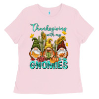 Bubblegum Pink Thanksgiving With My Gnomes Ladies Tee - NancyCooperArtShop
