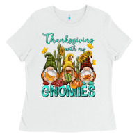 White Thanksgiving With My Gnomes Ladies Tee - NancyCooperArtShop