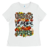 White Leaves lattes Fall pumpkin Ladies Tee - NancyCooperArtShop