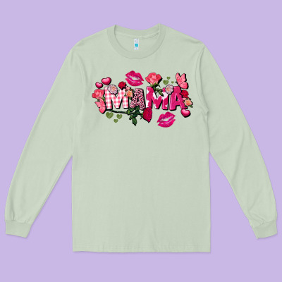 Valentine's Day Mama Long Sleeve Tee Designed By Fadigitalartstudio