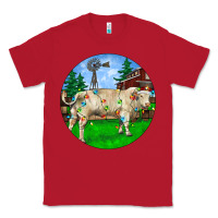 Red Christmas Charolais Bull And Barnyard Classic Tee - RanaPortraitStore