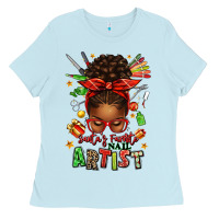 Baby Blue santa's favorite nail artist afro messy bun Ladies Tee - texasbilliewilder