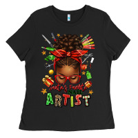 Black santa's favorite nail artist afro messy bun Ladies Tee - texasbilliewilder