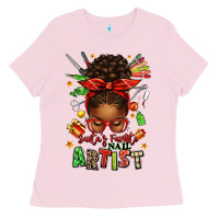 Bubblegum Pink santa's favorite nail artist afro messy bun Ladies Tee - texasbilliewilder
