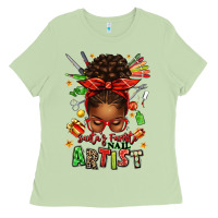 Matcha santa's favorite nail artist afro messy bun Ladies Tee - texasbilliewilder