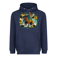 Navy western rodeo horse cowhide sunflowers Heavyweight Hoodie - BarkalooDesign