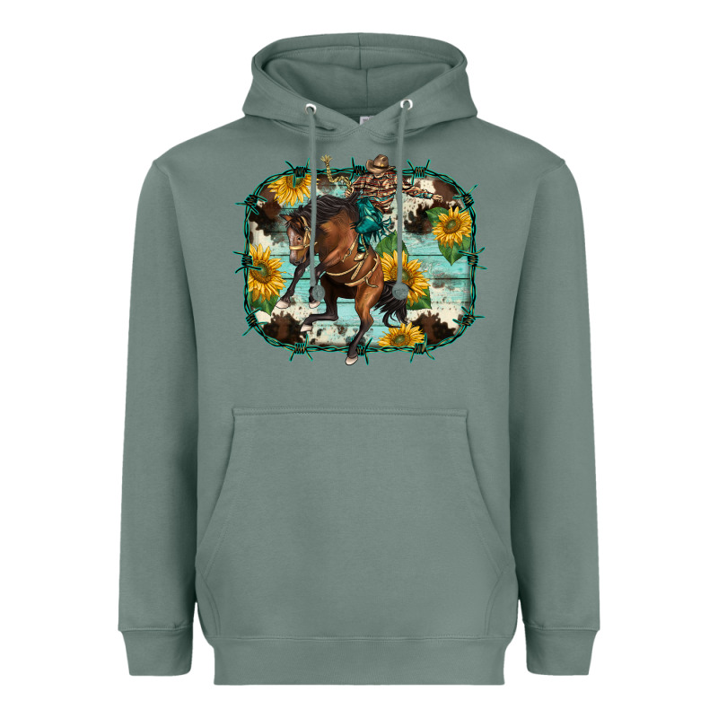 Western Rodeo Horse Cowhide Sunflowers Heavyweight Hoodie by BarkalooDesign | Teevron