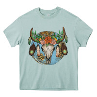Arona floral feather bull skull Heavy Core Tee - JahusDesignShop